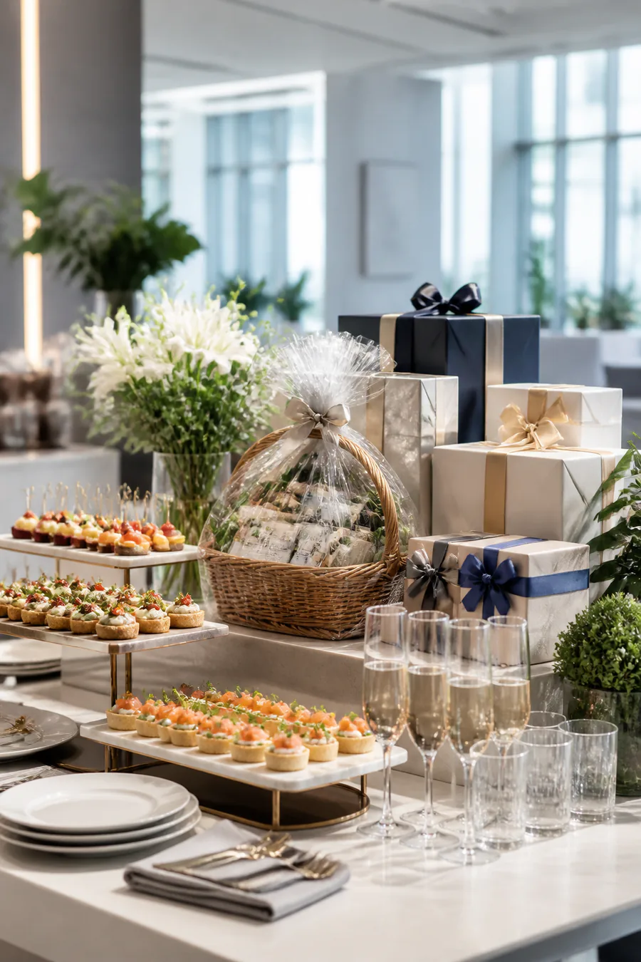 Luxury gift hampers and catered event food display