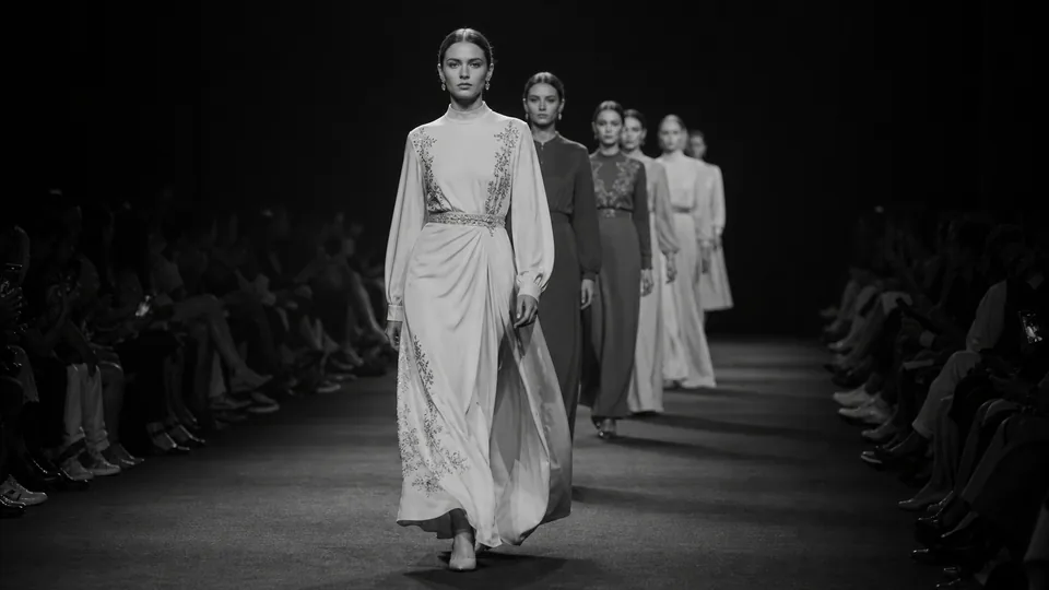 Fashion runway models walking on a ramp